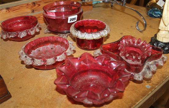 7 pieces of Victorian cranberry glass